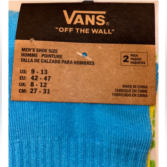 Vans Crew Socks 2 Pair Men 9-13 White Multicolor w Logo Checker OffTheWall Skate - Picture 3 of 12